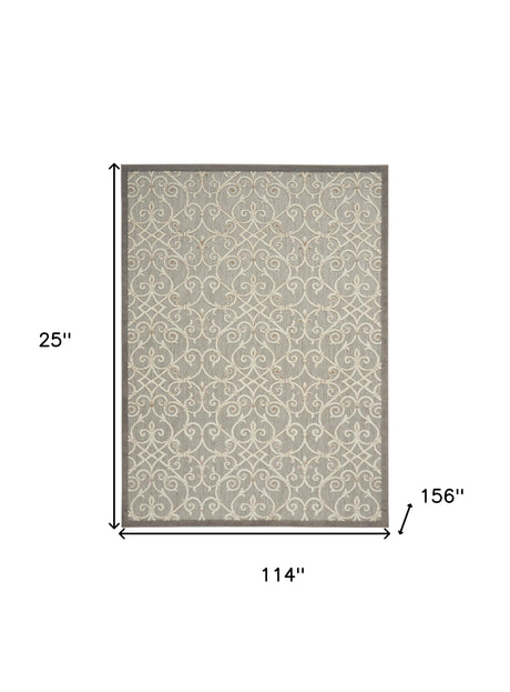 10' X 13' Natural Damask Non Skid Indoor Outdoor Area Rug