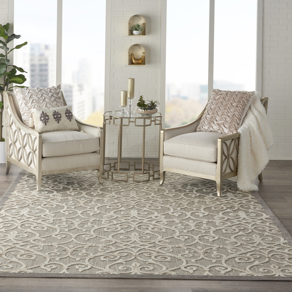 10' X 13' Natural Damask Non Skid Indoor Outdoor Area Rug