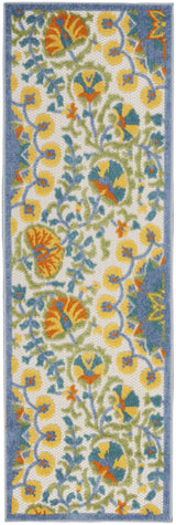 2' X 6' Blue Yellow And White Toile Non Skid Indoor Outdoor Runner Rug