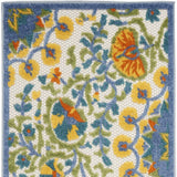 2' X 12' Blue Yellow And White Toile Non Skid Indoor Outdoor Runner Rug