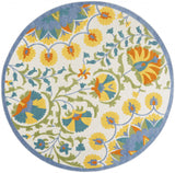 8' X 8' Blue Yellow And White Round Toile Non Skid Indoor Outdoor Area Rug