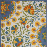 9' X 12' Blue Yellow And White Toile Non Skid Indoor Outdoor Area Rug