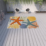 10' X 13' Orange Blue And Yellow Animal Print Non Skid Indoor Outdoor Area Rug
