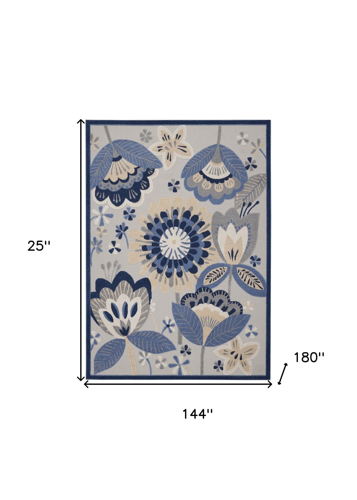 12' X 15' Blue And Grey Floral Non Skid Indoor Outdoor Area Rug