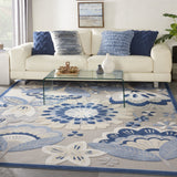 12' X 15' Blue And Grey Floral Non Skid Indoor Outdoor Area Rug