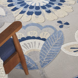 12' X 15' Blue And Grey Floral Non Skid Indoor Outdoor Area Rug