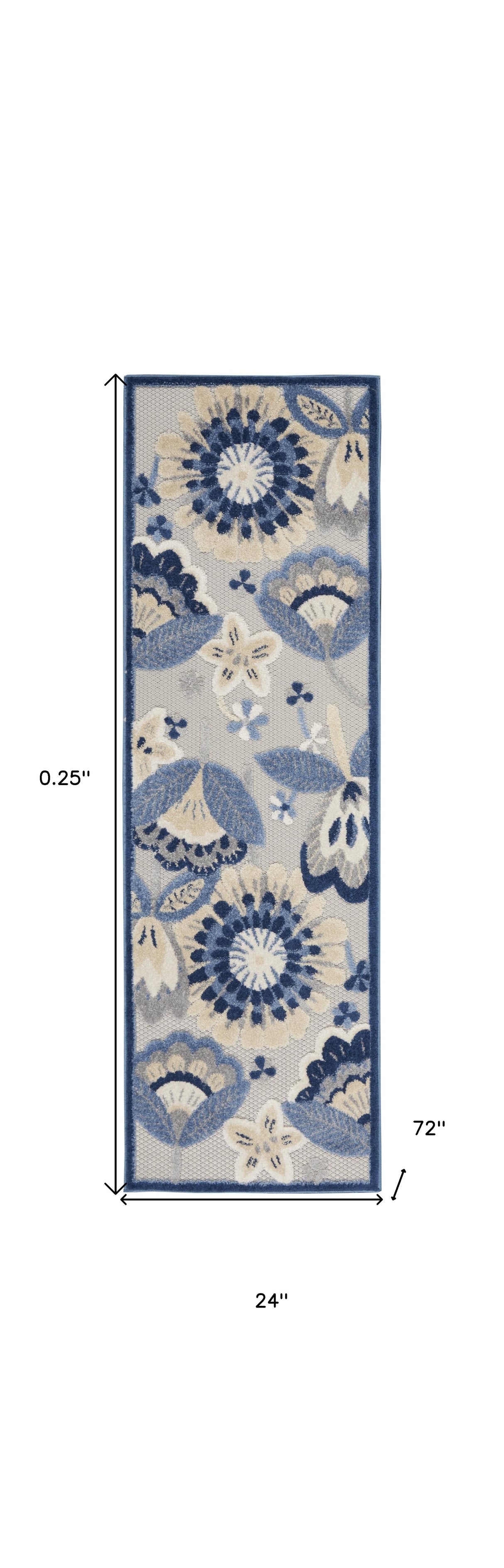 2' X 6' Blue And Grey Floral Non Skid Indoor Outdoor Runner Rug