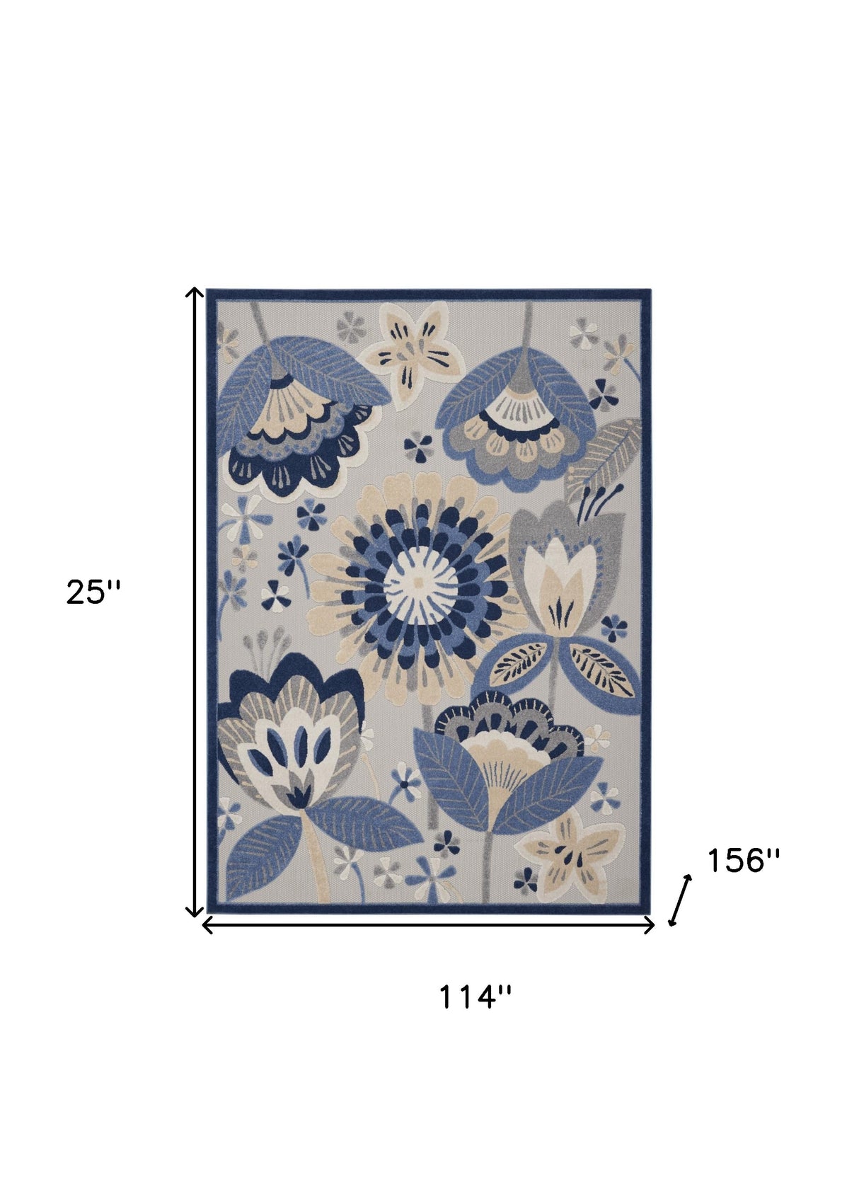 10' X 13' Blue And Grey Floral Non Skid Indoor Outdoor Area Rug