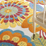 12' X 15' White Yellow And Blue Floral Non Skid Indoor Outdoor Area Rug