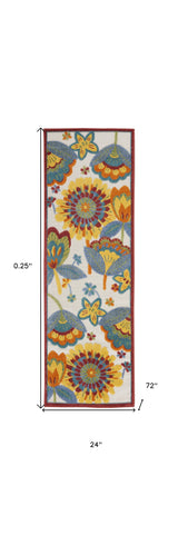 2' X 6' Yellow And Teal Floral Non Skid Indoor Outdoor Runner Rug