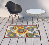 3' X 4' Yellow And Teal Floral Non Skid Indoor Outdoor Area Rug