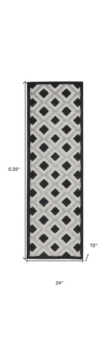 2' X 6' Black And White Gingham Non Skid Indoor Outdoor Runner Rug