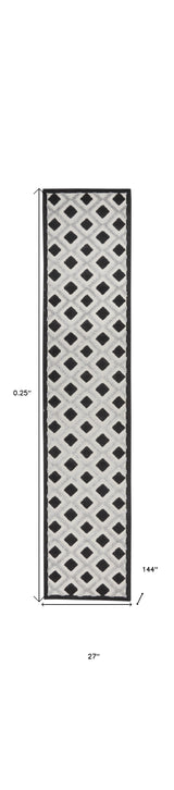 2' X 12' Black And White Gingham Non Skid Indoor Outdoor Runner Rug