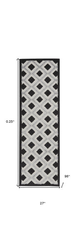 2' X 8' Black And White Gingham Non Skid Indoor Outdoor Runner Rug