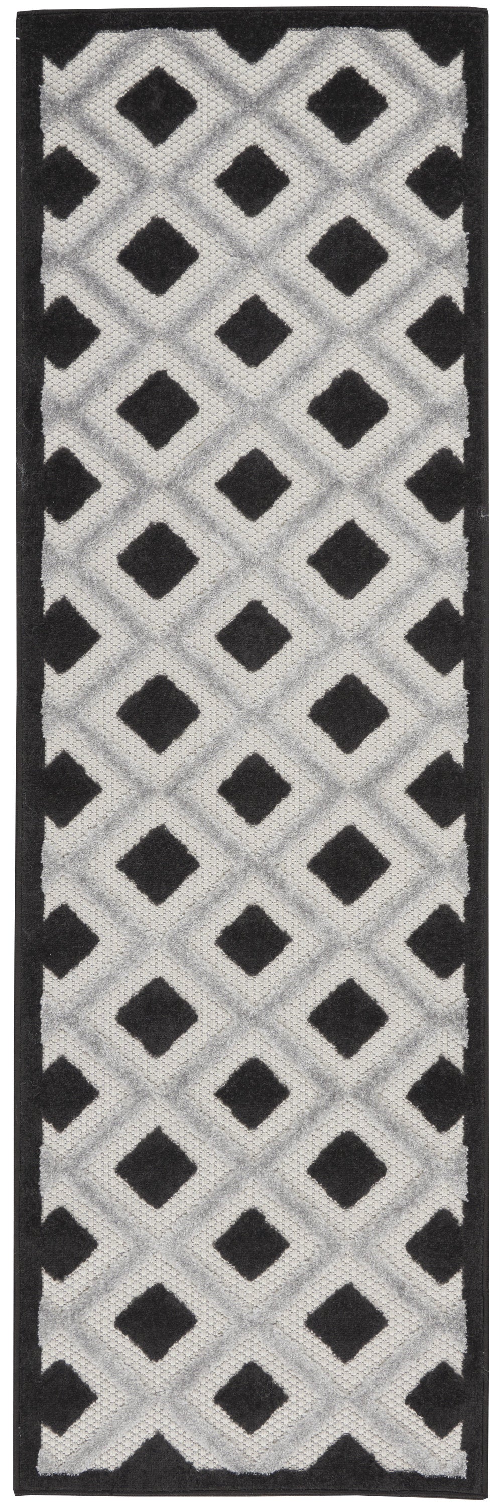 2' X 8' Black And White Gingham Non Skid Indoor Outdoor Runner Rug