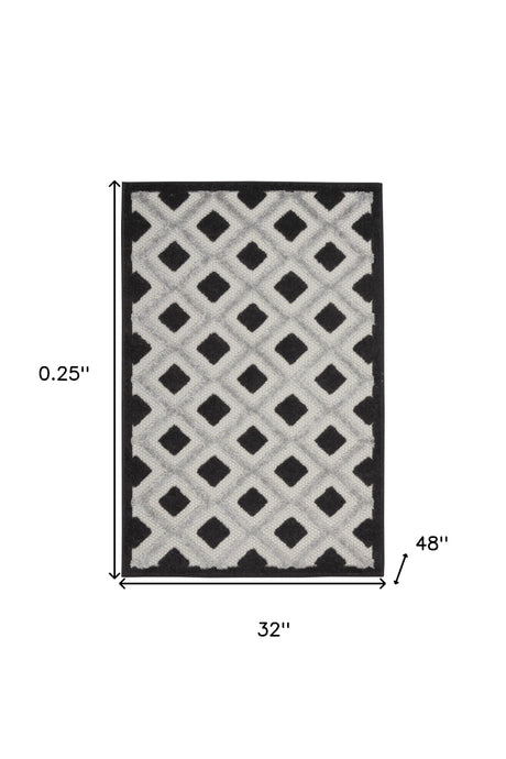 3' X 4' Black And White Gingham Non Skid Indoor Outdoor Area Rug