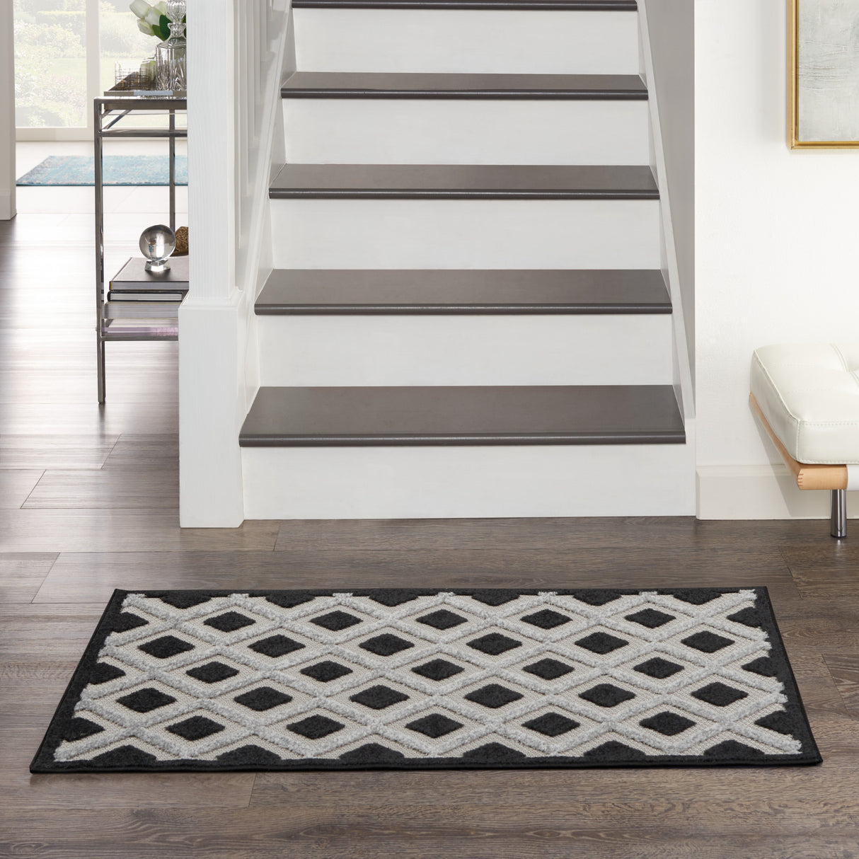 3' X 4' Black And White Gingham Non Skid Indoor Outdoor Area Rug