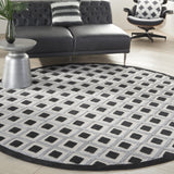 8' X 8' Black And White Round Gingham Non Skid Indoor Outdoor Area Rug