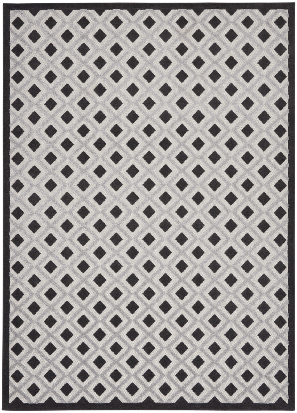 10' X 13' Black And White Gingham Non Skid Indoor Outdoor Area Rug