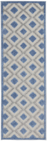 2' X 6' Blue And Grey Gingham Non Skid Indoor Outdoor Runner Rug