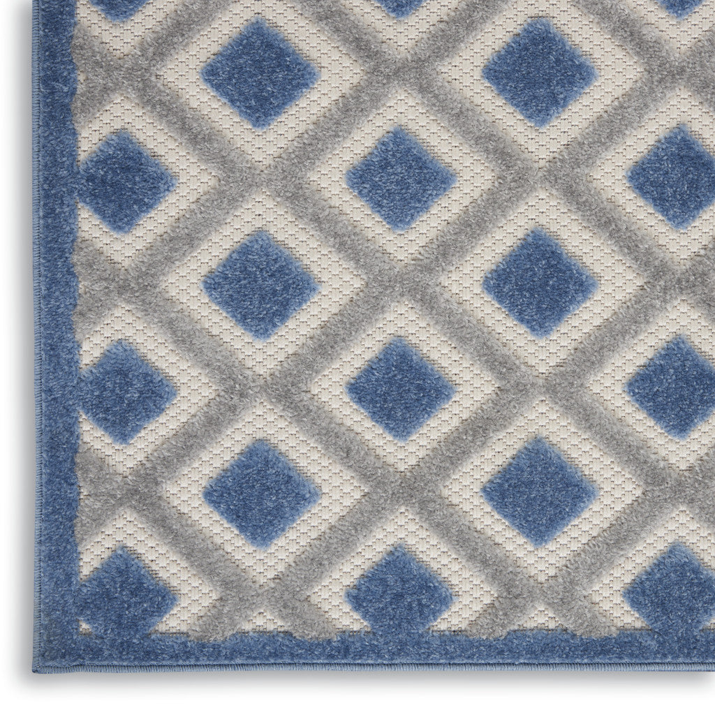 2' X 10' Blue And Grey Gingham Non Skid Indoor Outdoor Runner Rug