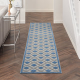 2' X 10' Blue And Grey Gingham Non Skid Indoor Outdoor Runner Rug