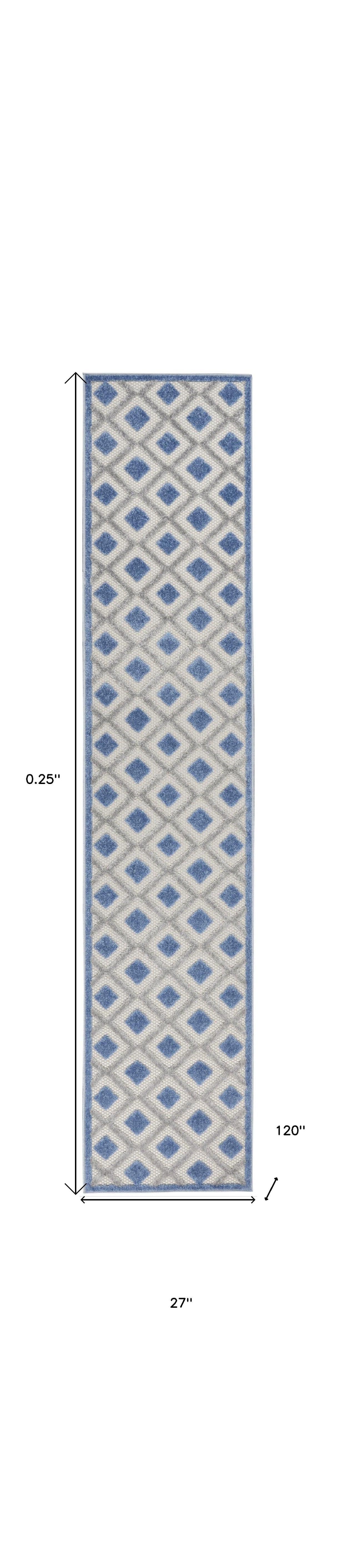 2' X 10' Blue And Grey Gingham Non Skid Indoor Outdoor Runner Rug