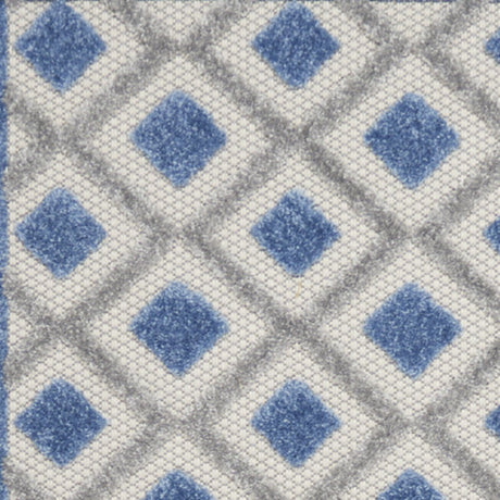 2' X 12' Blue And Grey Gingham Non Skid Indoor Outdoor Runner Rug