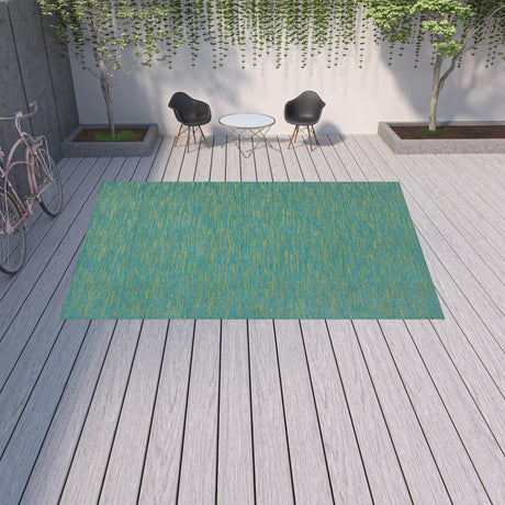 10' X 14' Blue And Green Striped Non Skid Indoor Outdoor Area Rug