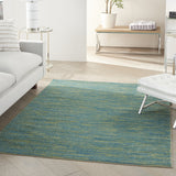 4' X 6' Blue And Green Striped Non Skid Indoor Outdoor Area Rug