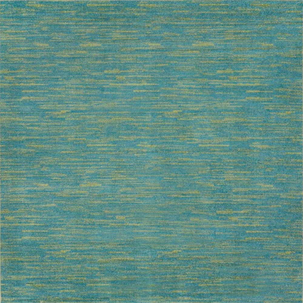 7' X 7' Blue And Green Square Striped Non Skid Indoor Outdoor Area Rug