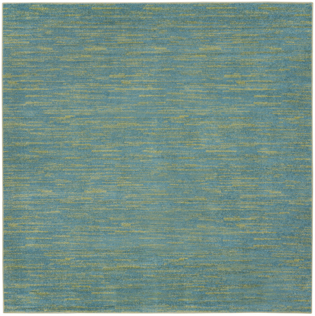 7' X 7' Blue And Green Square Striped Non Skid Indoor Outdoor Area Rug