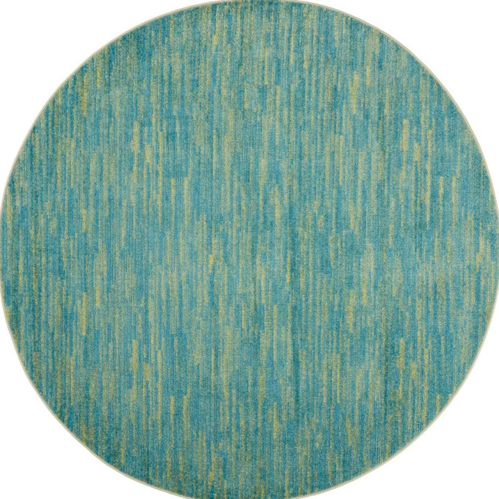 8' X 8' Blue And Green Round Striped Non Skid Indoor Outdoor Area Rug