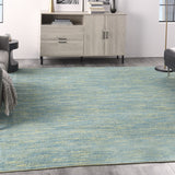 9' X 9' Blue And Green Square Striped Non Skid Indoor Outdoor Area Rug