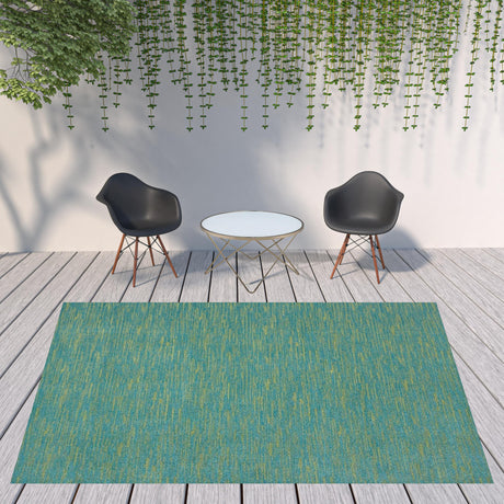 9' X 12' Blue And Green Striped Non Skid Indoor Outdoor Area Rug