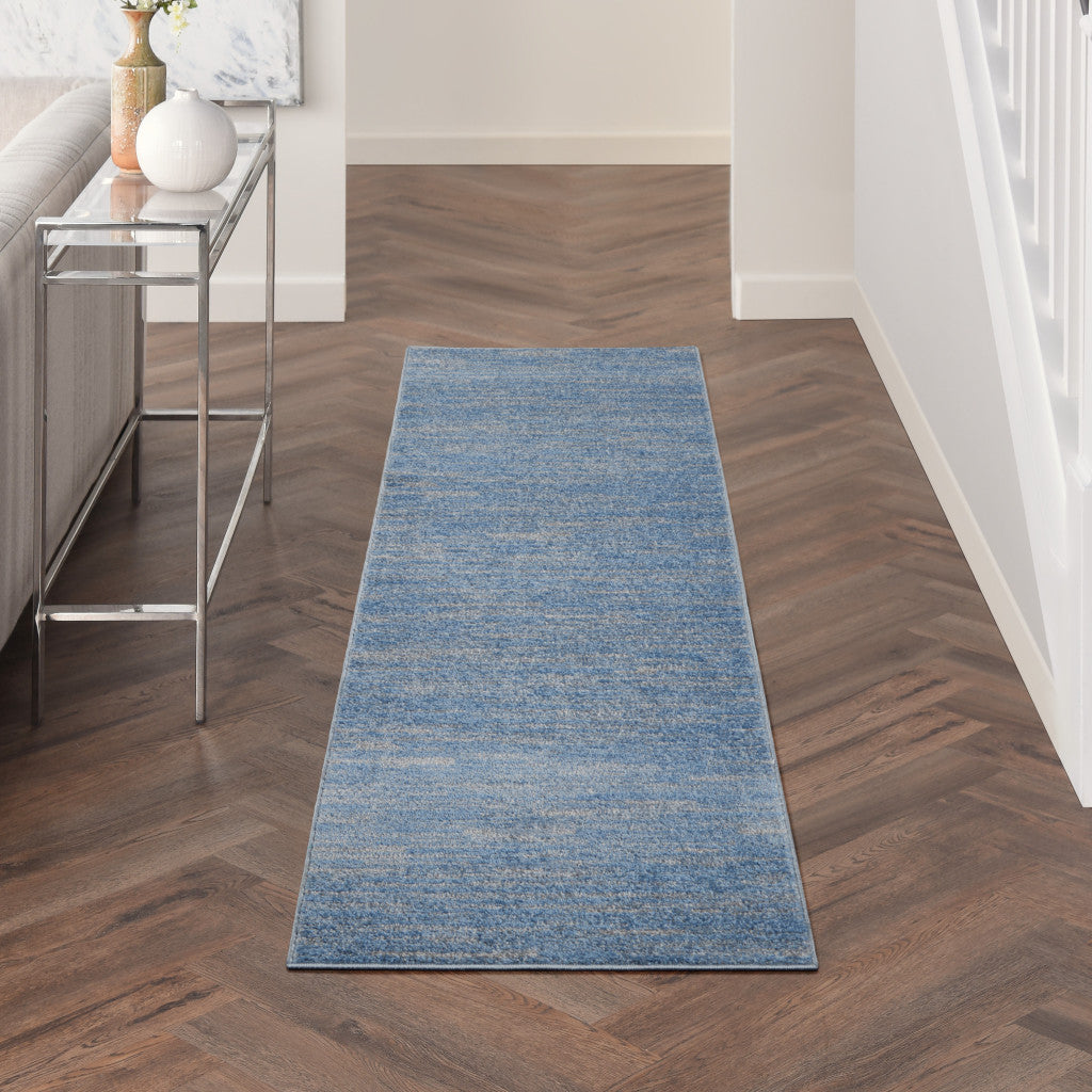 2' X 6' Blue And Grey Striped Non Skid Indoor Outdoor Runner Rug