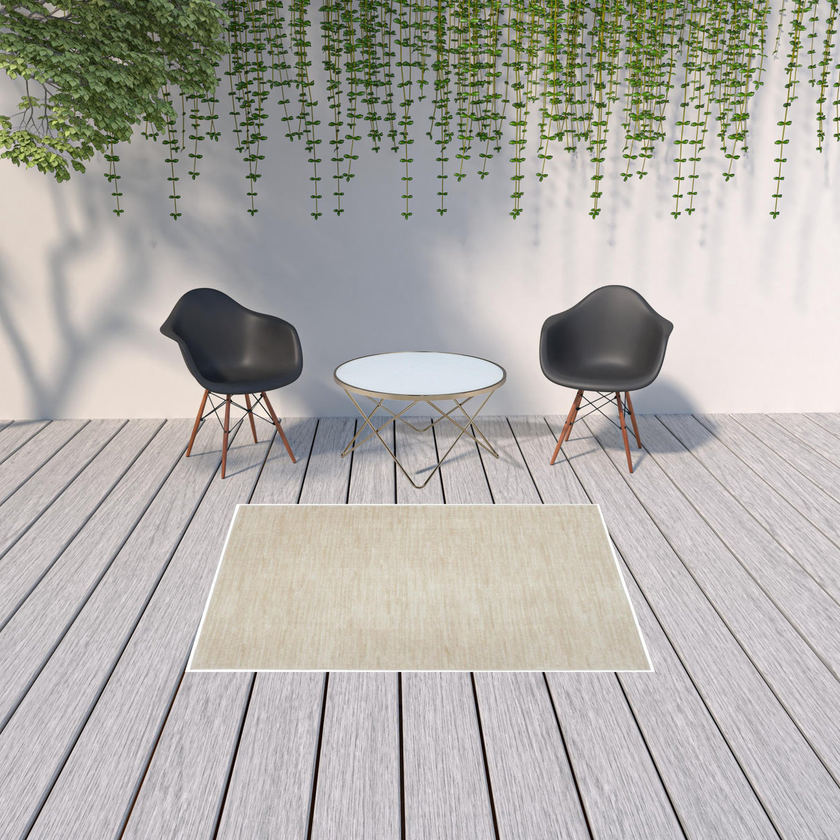 5' X 7' Ivory And Beige Non Skid Indoor Outdoor Area Rug