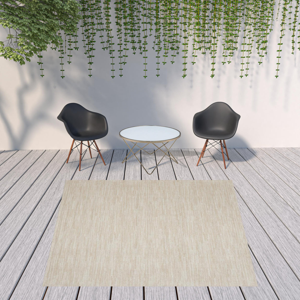 9' X 9' Ivory And Beige Square Non Skid Indoor Outdoor Area Rug