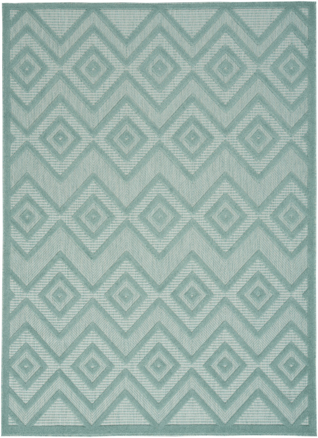 5' X 7' Aqua And Teal Argyle Indoor Outdoor Area Rug