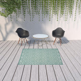 5' X 7' Aqua And Teal Argyle Indoor Outdoor Area Rug