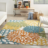 5' X 7' Turquoise Floral Non Skid Indoor Outdoor Area Rug