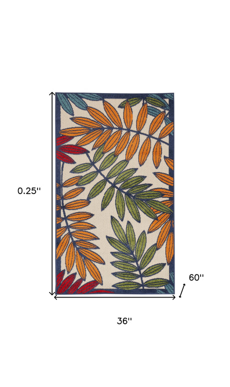 3' X 5' Orange And Red Floral Non Skid Indoor Outdoor Area Rug