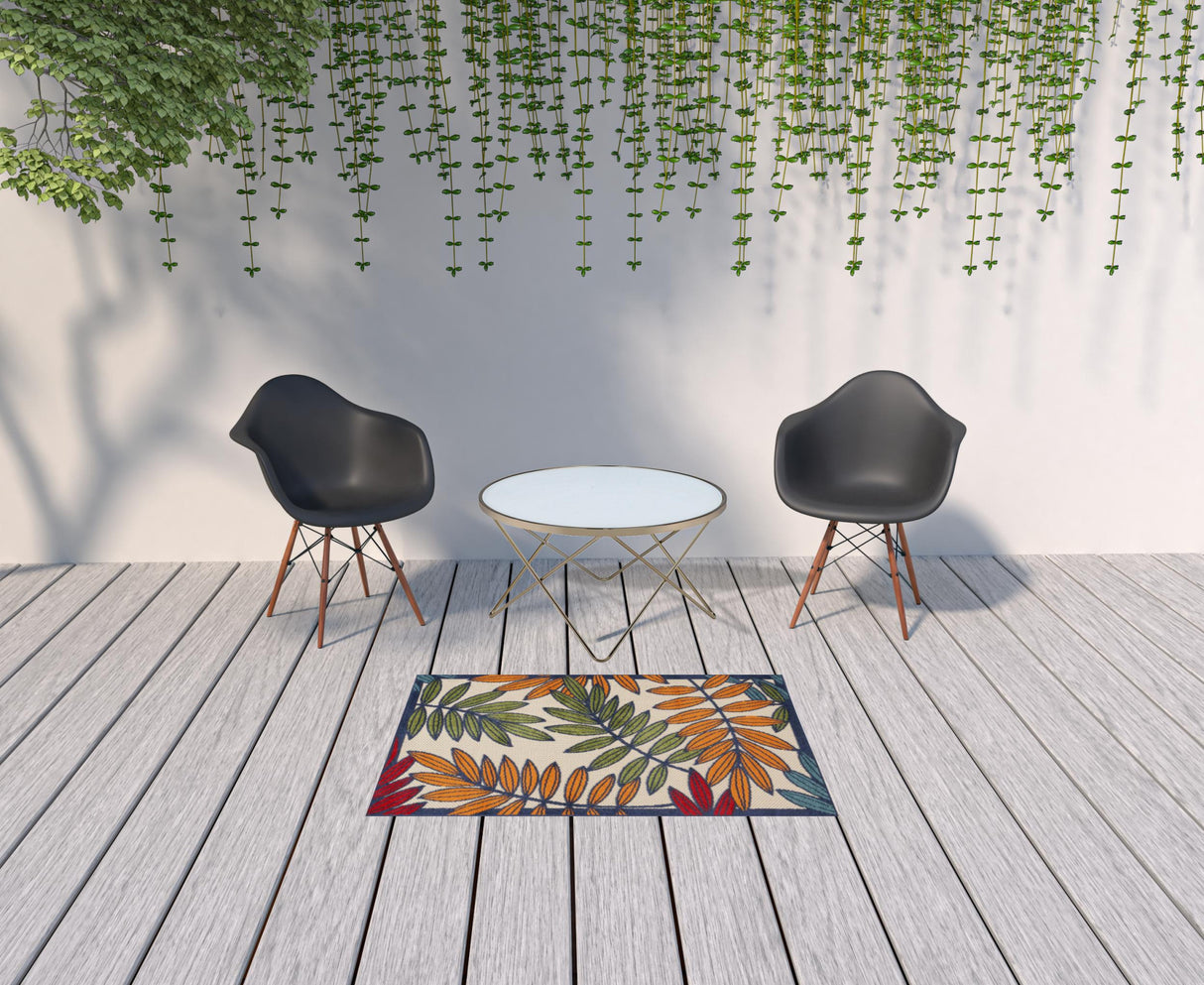 3' X 5' Orange And Red Floral Non Skid Indoor Outdoor Area Rug