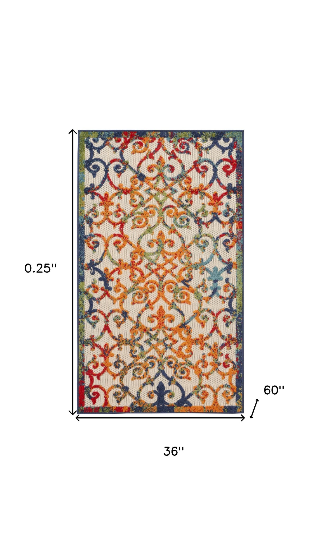 3' X 5' Orange Blue And Green Damask Non Skid Indoor Outdoor Area Rug