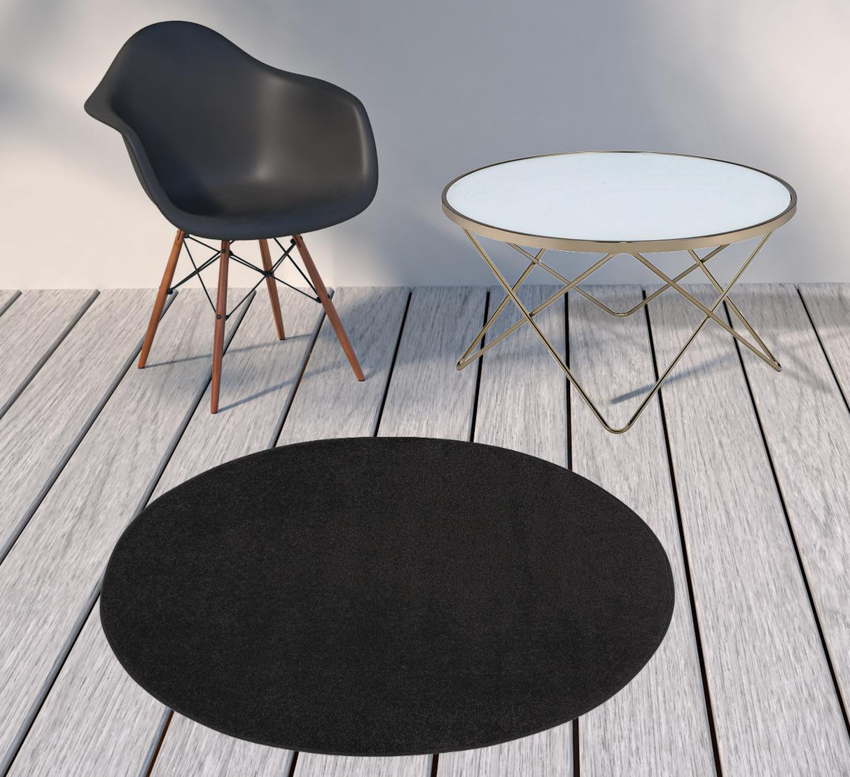 4' X 4' Black Round Non Skid Indoor Outdoor Area Rug