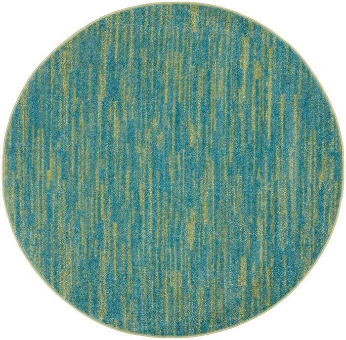 4' Blue And Green Round Striped Non Skid Indoor Outdoor Area Rug