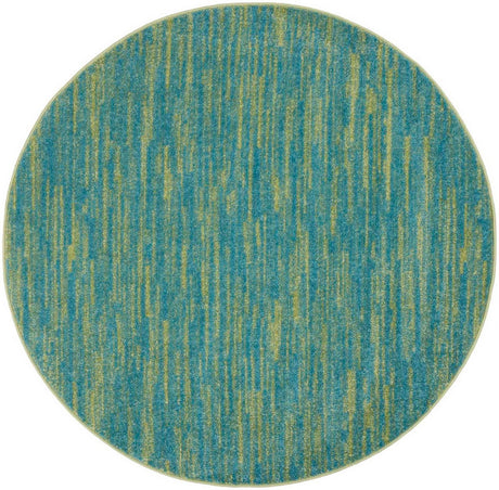 4' Blue And Green Round Striped Non Skid Indoor Outdoor Area Rug