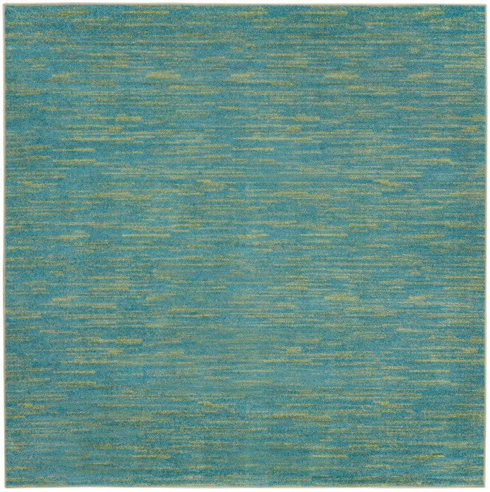 5' X 5' Blue And Green Square Striped Non Skid Indoor Outdoor Area Rug