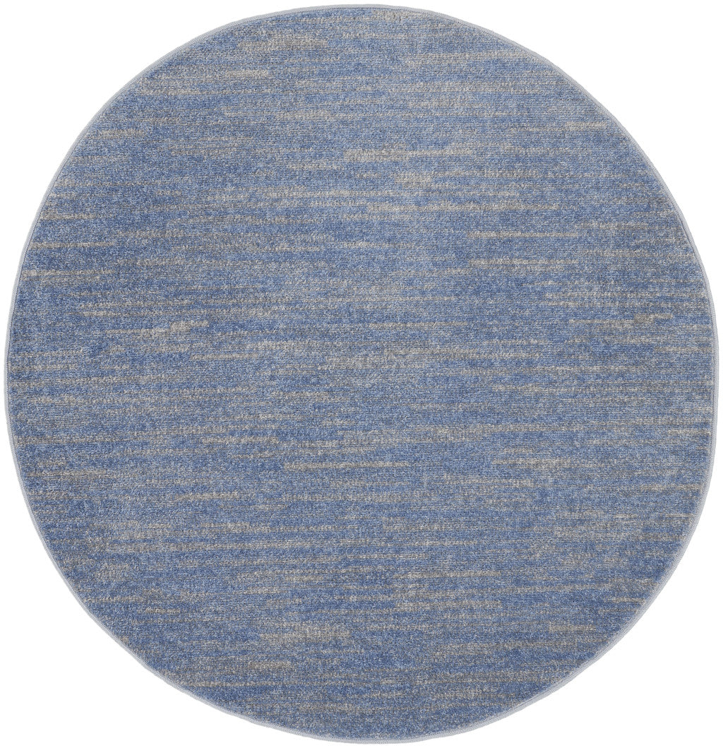 4' Blue And Grey Round Striped Non Skid Indoor Outdoor Area Rug