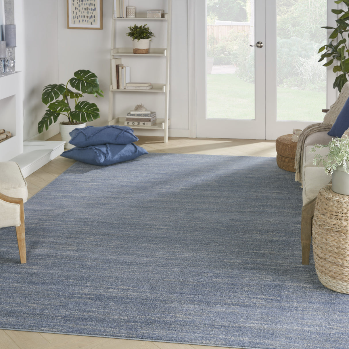 9' X 12' Blue And Grey Striped Non Skid Indoor Outdoor Area Rug